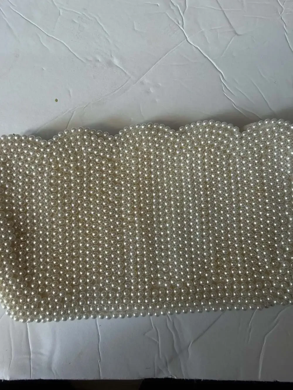 Vintage 1950s Faux Pearl and Grey Bugle Bead Wavy Scalloped Clutch Purse